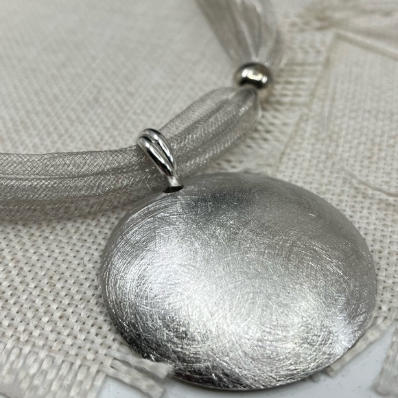 Vintage Milor Italy 925 Sterling Silver Mesh Collar Necklace 16-18" Adjustable - Picture 8 of 17